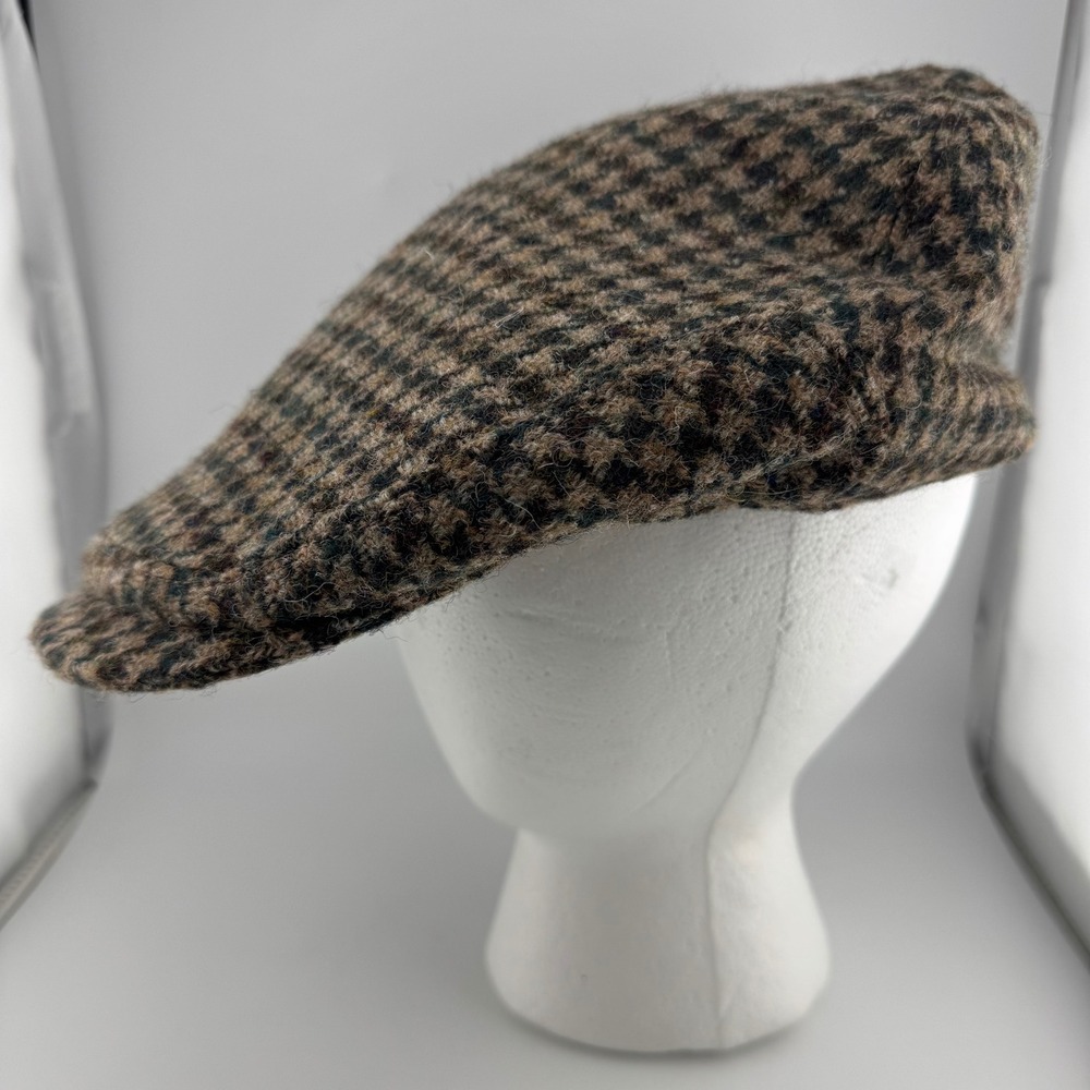 JJ Hat Center Flat Cap XL Brown Harris Tweed Houndstooth England (2121)